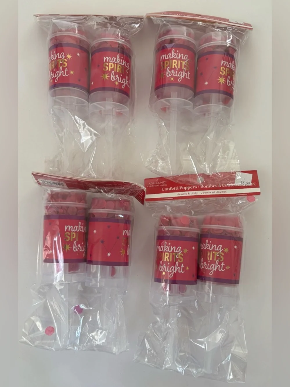 Confetti poppers NEW NWT 8 total 4 packages “making spirits bright” Christmas